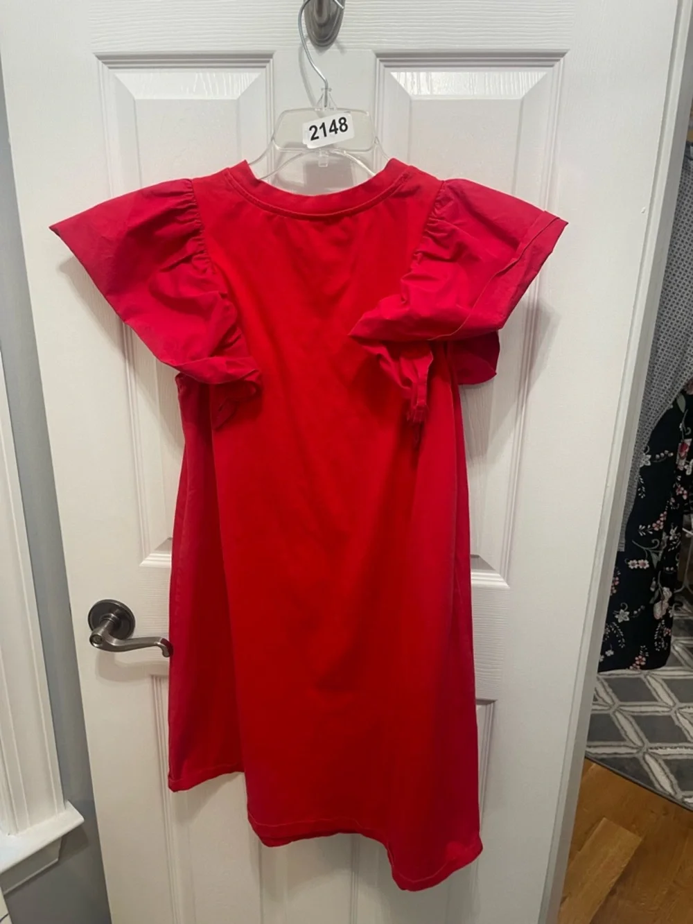 Short Red Ruffle-Sleeve Mini Dress - Picture 8 of 10